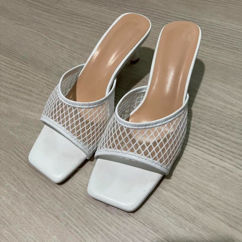 White Mesh Women's kitten heels